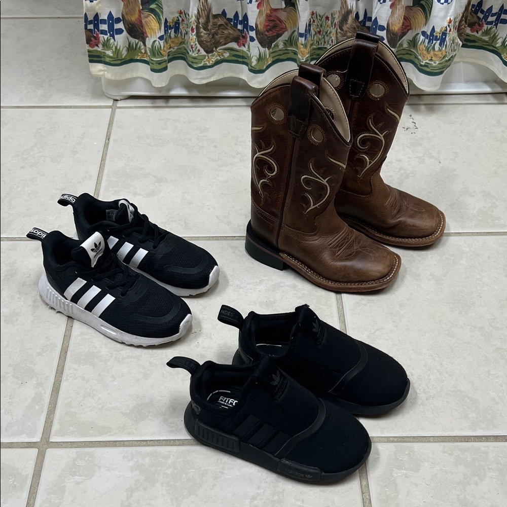 Adidas Kids Ortholite 2 pairs , Old West cowboy boots size 9 toddler boys bundle